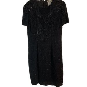 Vintage Adrianna Papell AP‎ Ltd black beaded evening gown